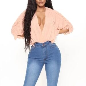 Fashion Nova There's no ruche peach bodysuit, new with tags.